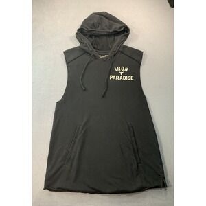 Under Armour Project Rock Shirt Mens M Black Iron Paradise Sleeveless Hoodie